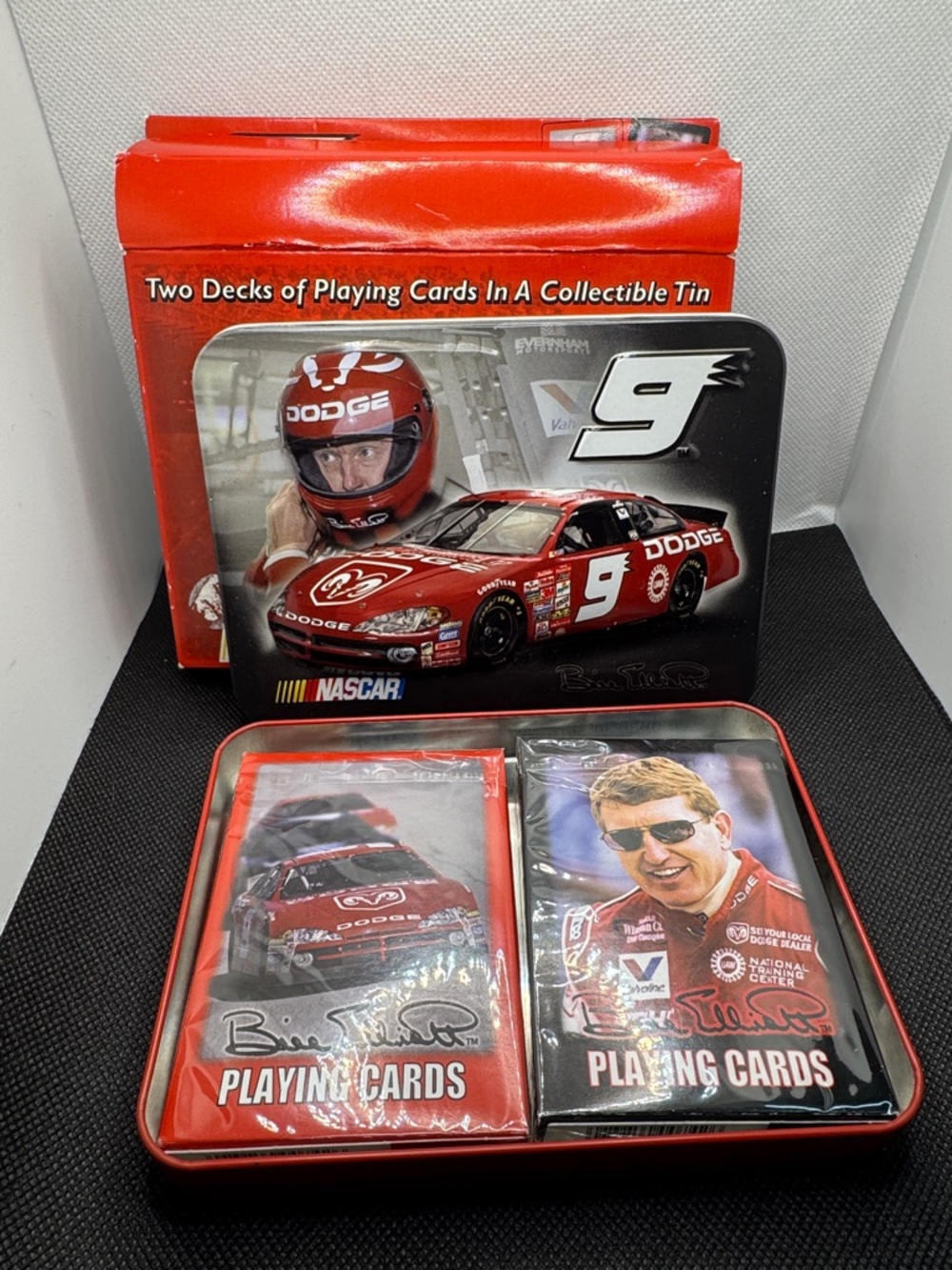 Nascar Bill Elliott 2 Decks of Playing Cards in a collectible Tin.